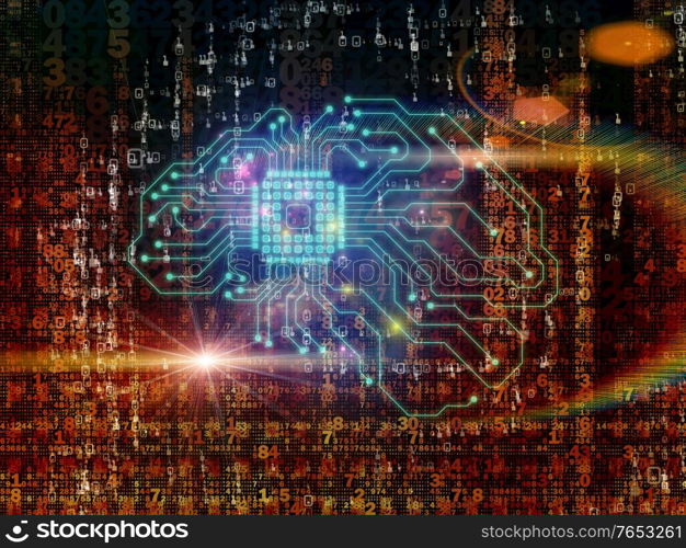 Strength In Numbers series. Arrangement of digits and CPU elements on the subject of computer technology and education.