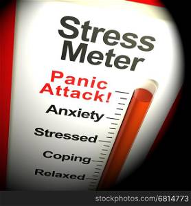 Stress Meter Showing Panic Attack From Stress Or Worry. Stress Meter Thermometer Showing Panic Attack From Stressing 3d Rendering