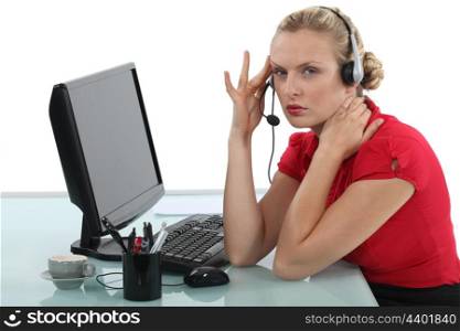 Stressed call-center worker