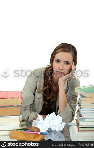 Stressed girl revising