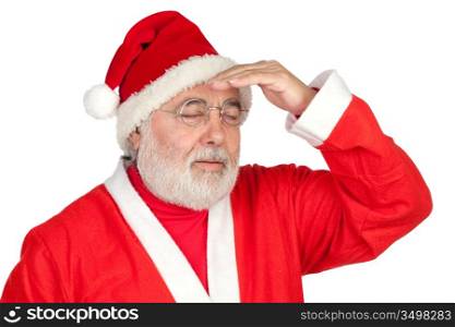 Stressed Santa Claus isolated on white background