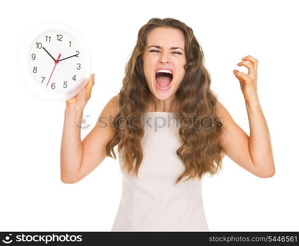 Stressed young woman with clock