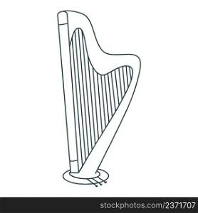 String musical instrument harp vector illustration. Harp doodle style isolated black object. Outline drawing of instrument for music. String musical instrument harp vector illustration