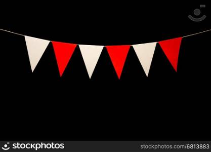 String with bunting six red and white triangles. Add your own characters for title or banner.
