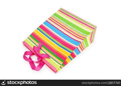 Striped gift bag isolated on the white background