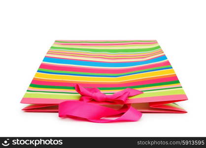 Striped gift bag isolated on the white background