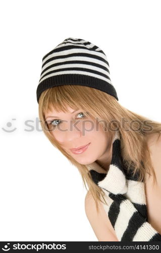 striped girl portrait isolated on a white background