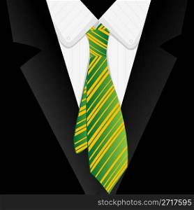 Striped green tie and suit close up