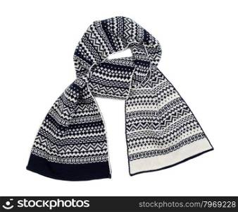 Striped knitted woollen scarf isolated on white