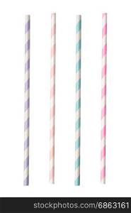 Striped paper straws isolated on white background.