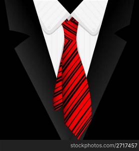 Striped red tie and suit close up