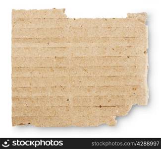 Striped torn piece of cardboard isolated on white background