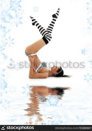 striped underwear girl practicing supported shoulderstand