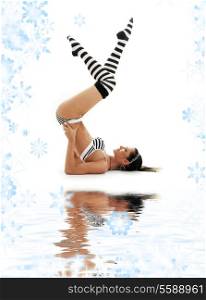 striped underwear girl practicing supported shoulderstand