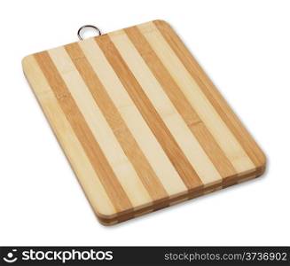 Striped wooden cutting board isolated on white background