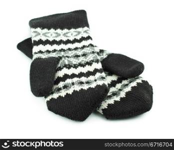 striped wool mittens isolated on white background