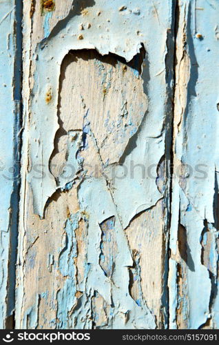 stripped paint in the blue wood door and rusty nail