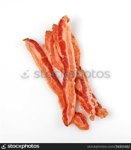 Strips Of Fried Bacon On White Background