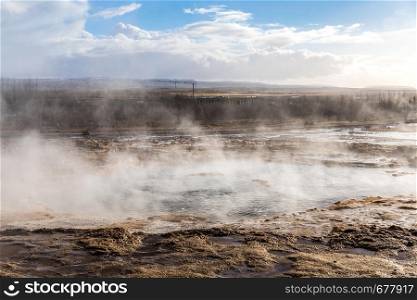 strokkur geysir hot spring Eruption in golden circle Iceland.