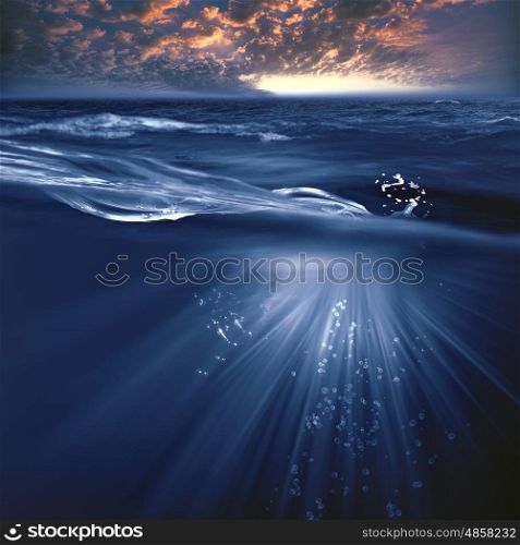 Stromy ocean, beauty marine landscape with water wave and evening skies
