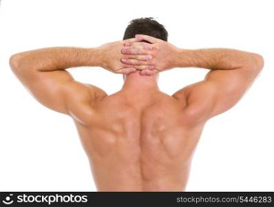 Strong athletic man showing muscular back