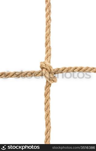 strong knot tied by a rope isolated on a white background