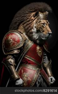 Strong Tiger in Armor with a Heavy Weapon in Hand. Strong Tiger in Armor with a Heavy Weapon in Hand AI Generated
