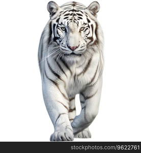 Strong white tiger walking isolated on transparent