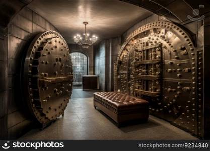 Strongroom private banking light. Interior room. Generate Ai. Strongroom private banking light. Generate Ai