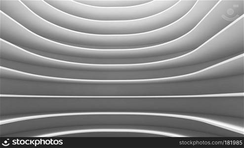 Structure of futuristic empty curve room. Interior design on white background. Sci-fi digital technology concept. 3d abstract pattern illustration