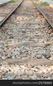 structure of the rail tracks, hardwood and stone. The railroad tracks that run at medium speed between the countries.