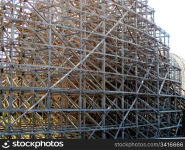 structure supports and wooden roller coaster