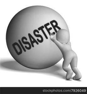 Struggling Uphill Man With Ball Showing Determination. Disaster Uphill 3D Character Showing Crisis Trouble Or Calamity