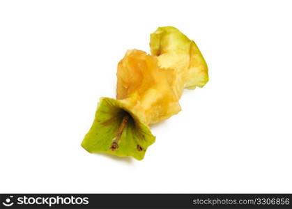stub of green apple on a white background