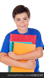 Student boy with ten years old isolated on a white background