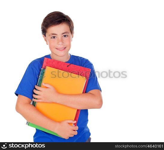 Student boy with ten years old isolated on a white background