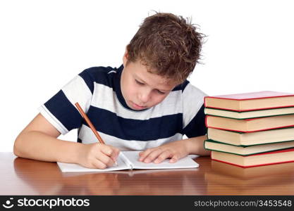 Student child in the school isolated over white background