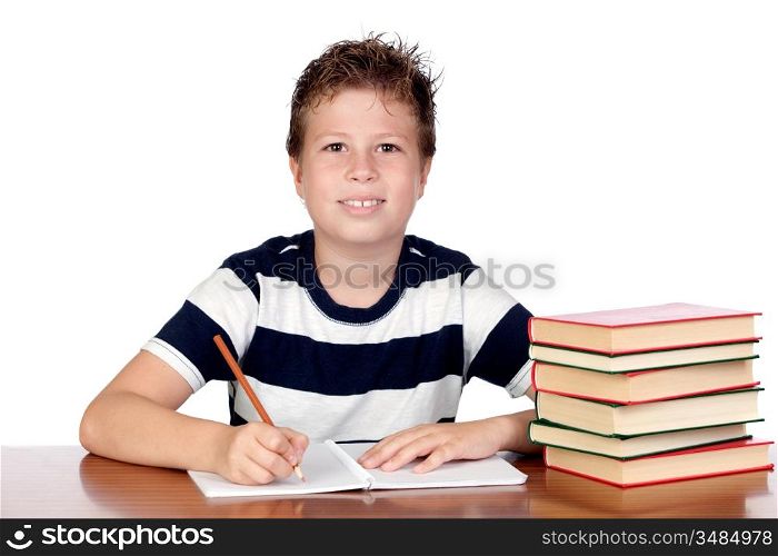 Student child in the school isolated over white background