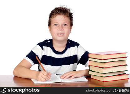 Student child in the school isolated over white background