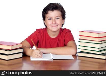 Student child in the school isolated over white background