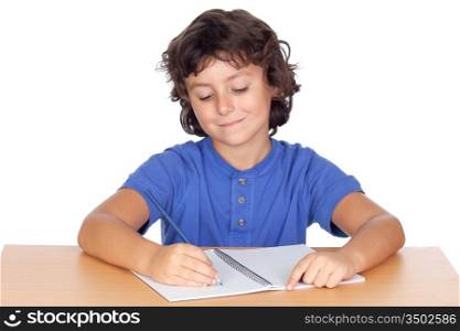 Student child studying isolated on a over white background