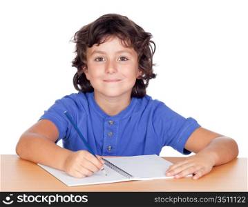 Student child studying isolated on a over white background