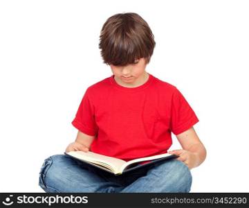 Student child with a book isolated over white background