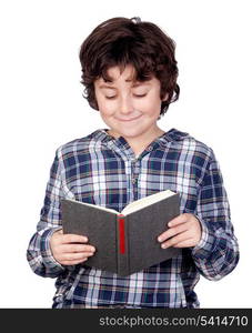 Student child with a book isolated over white background