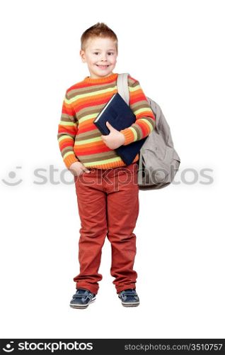 Student child with books isolated on white background
