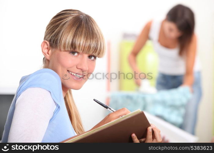 Student doing her homework