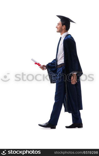 Student excited at his graduation isolated on white