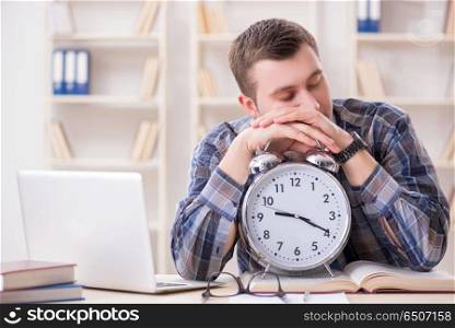 Student getting late with exam preparation