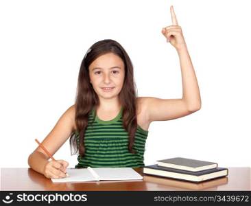 Student girl in the school isolated over white background