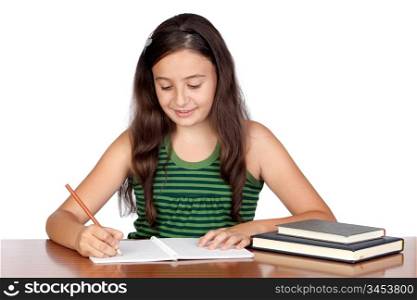 Student girl in the school isolated over white background